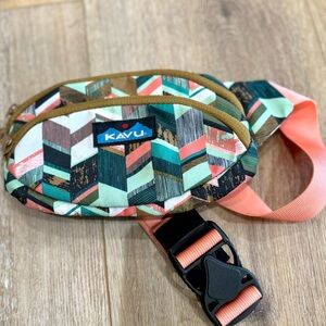 Kavu Chevron Pattern Waist Bag in Teal, Coral, Mint, Brown